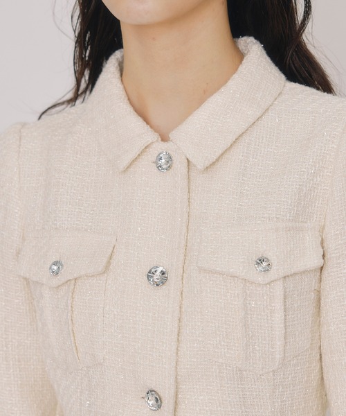 ビジューボタンファンシーツイードシャツミニワンピース（ワンピース