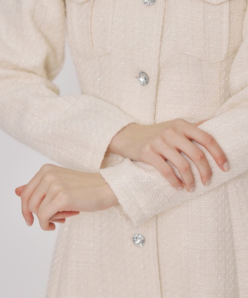 REDYAZEL(レディアゼル)の「ビジューボタンファンシーツイードシャツミニワンピース(ワンピース・レディース・ブラック/ピンク/オフホワイト/ミント・MEDIUM/SMALL)」の13枚目の写真