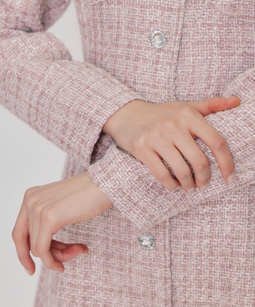 REDYAZEL(レディアゼル)の「ビジューボタンファンシーツイードシャツミニワンピース(ワンピース・レディース・ブラック/ピンク/オフホワイト/ミント・MEDIUM/SMALL)」の6枚目の写真