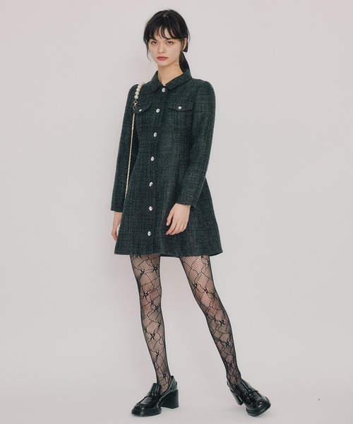 REDYAZEL(レディアゼル)の「ビジューボタンファンシーツイードシャツミニワンピース(ワンピース・レディース・ブラック/ピンク/オフホワイト/ミント・MEDIUM/SMALL)」の15枚目の写真