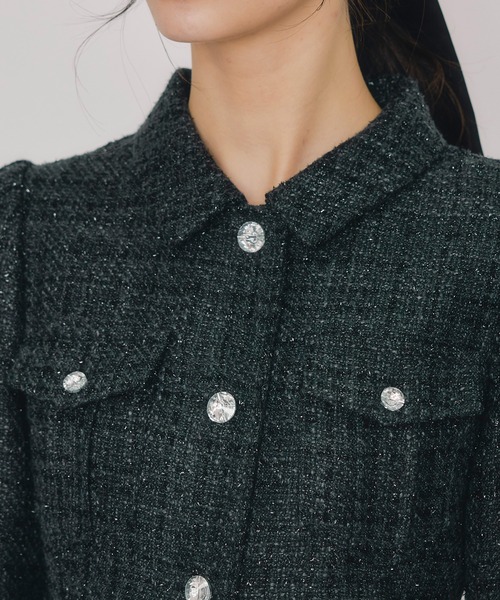 REDYAZEL(レディアゼル)の「ビジューボタンファンシーツイードシャツミニワンピース(ワンピース・レディース・ブラック/ピンク/オフホワイト/ミント・MEDIUM/SMALL)」の21枚目の写真
