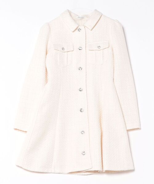 ビジューボタンファンシーツイードシャツミニワンピース（ワンピース