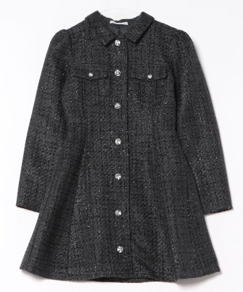 ビジューボタンファンシーツイードシャツミニワンピース（ワンピース