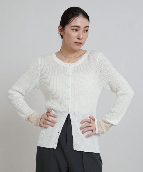 select MOCA(セレクトモカ)の「カフスシアークルーネックリブニットカーディガン(カーディガン/ボレロ・レディース・ブラック/オフホワイト・FREE)」の10枚目の写真
