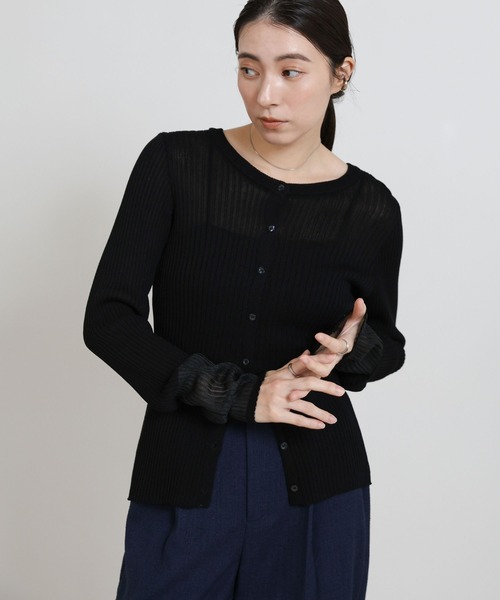 select MOCA(セレクトモカ)の「カフスシアークルーネックリブニットカーディガン(カーディガン/ボレロ・レディース・ブラック/オフホワイト・FREE)」の20枚目の写真