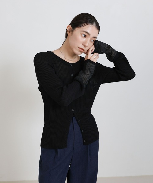 select MOCA(セレクトモカ)の「カフスシアークルーネックリブニットカーディガン(カーディガン/ボレロ・レディース・ブラック/オフホワイト・FREE)」の22枚目の写真