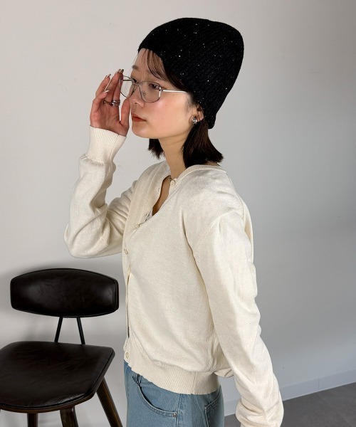mellomela.(メロメラ)の「コットンクルーネックカーディガン(カーディガン/ボレロ・レディース・ダークグリーン/ネイビー/ブラック/オフホワイト・M-L)」の2枚目の写真
