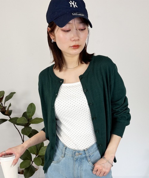mellomela.(メロメラ)の「コットンクルーネックカーディガン(カーディガン/ボレロ・レディース・ダークグリーン/ネイビー/ブラック/オフホワイト・M-L)」の3枚目の写真