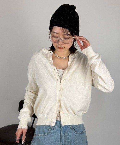 mellomela.(メロメラ)の「コットンクルーネックカーディガン(カーディガン/ボレロ・レディース・ダークグリーン/ネイビー/ブラック/オフホワイト・M-L)」の6枚目の写真