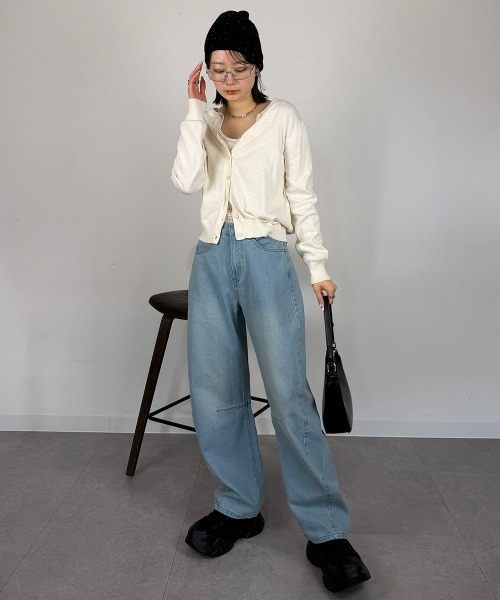 mellomela.(メロメラ)の「コットンクルーネックカーディガン(カーディガン/ボレロ・レディース・ダークグリーン/ネイビー/ブラック/オフホワイト・M-L)」の7枚目の写真