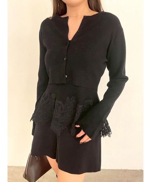 LAGUNAMOON（ラグナムーン）の「レースペプラムニットアンサンブル（ニット/セーター・レディース・ライトブルー/ブラック/アイボリー・FREE）」の2枚目の写真