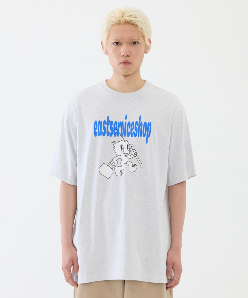 eastserviceshop(イーストサービスショップ)の「Fishing Robo Half T - Melange White(Tシャツ/カットソー・レディース・グレー・SMALL/MEDIUM)」の2枚目の写真
