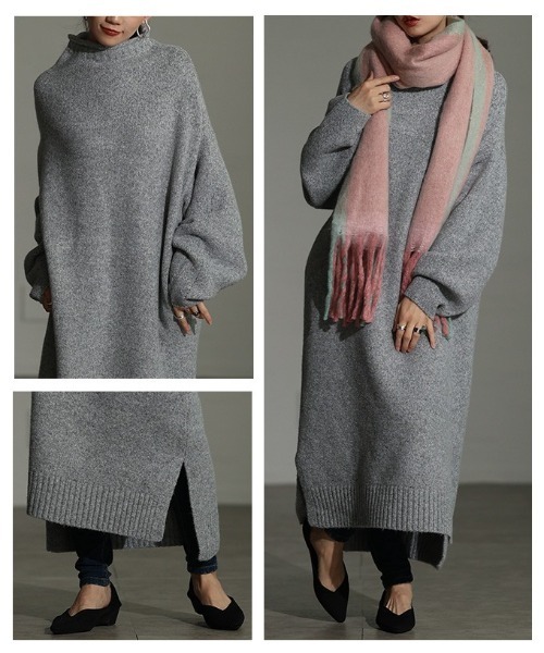 Sawa a la mode(サワアラモード)の「ボトルネックラムライクニットワンピース(ワンピース・レディース・ブラック/杢グレー/グリーン・FREE)」の20枚目の写真