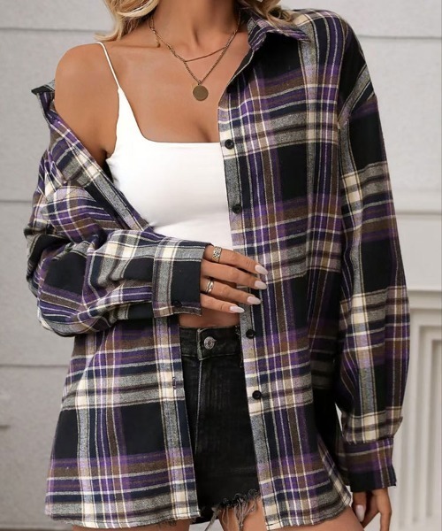 SallyLunn(サリーラン)の「タータンチェックシャツ(シャツ/ブラウス・レディース・パープル/ブラック・MEDIUM/LARGE)」の6枚目の写真