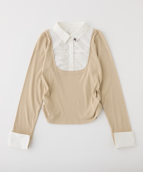 one after another NICE CLAUP（ワンアフターアナザーナイスクラップ）の「レイヤードドッキングトップス（Tシャツ/カットソー・レディース・ベージュ/ネイビー/杢グレー/ブラック・FREE）」の3枚目の写真