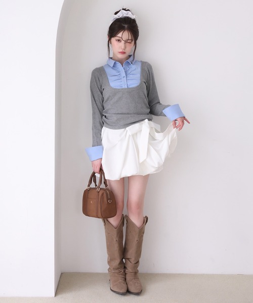 one after another NICE CLAUP（ワンアフターアナザーナイスクラップ）の「レイヤードドッキングトップス（Tシャツ/カットソー・レディース・ベージュ/ネイビー/杢グレー/ブラック・FREE）」の19枚目の写真