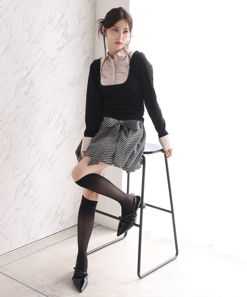 one after another NICE CLAUP（ワンアフターアナザーナイスクラップ）の「レイヤードドッキングトップス（Tシャツ/カットソー・レディース・ベージュ/ネイビー/杢グレー/ブラック・FREE）」の7枚目の写真