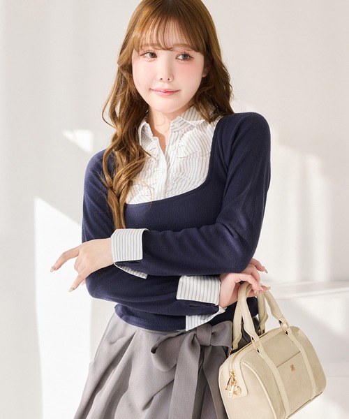 one after another NICE CLAUP（ワンアフターアナザーナイスクラップ）の「レイヤードドッキングトップス（Tシャツ/カットソー・レディース・ベージュ/ネイビー/杢グレー/ブラック・FREE）」の17枚目の写真