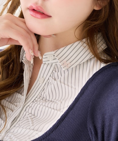 one after another NICE CLAUP（ワンアフターアナザーナイスクラップ）の「レイヤードドッキングトップス（Tシャツ/カットソー・レディース・ベージュ/ネイビー/杢グレー/ブラック・FREE）」の18枚目の写真