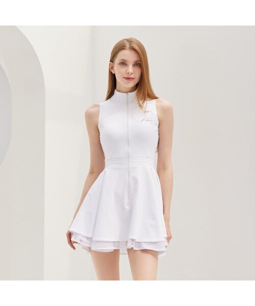 J.JANE(ジェイジェーン)の「前ジッパーダブルフレアワンピース (ホワイト)(ワンピース・レディース・ホワイト・M/S/XS)」の1枚目の写真