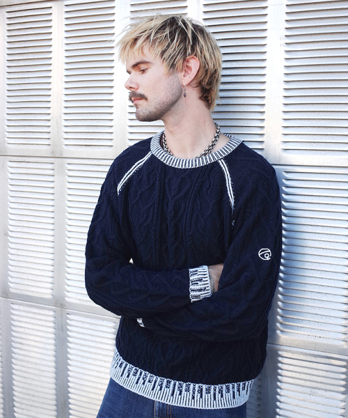 セール】EMBROIDERY LOGO SWEATER NAVY/WHITE（ニット/セーター