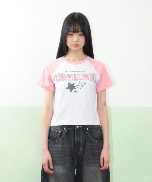 AMESWORLDWIDE(アメスワールドワイド)の「STAR LOGO RAGLAN TEE GREY(Tシャツ/カットソー・レディース・その他・FREE)」の1枚目の写真