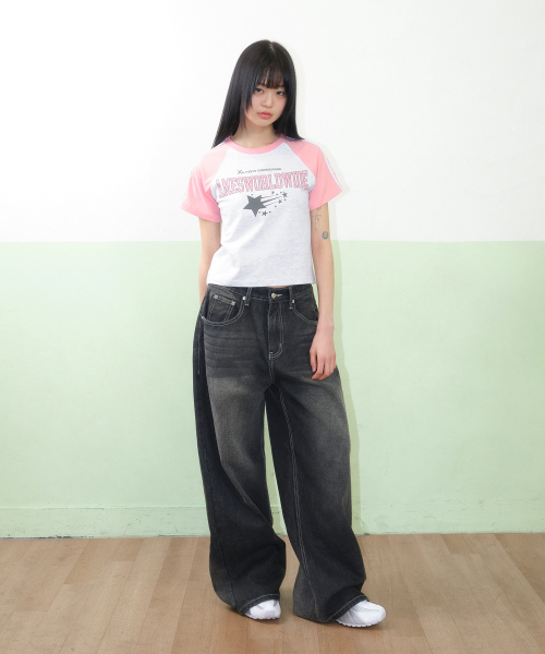 AMESWORLDWIDE(アメスワールドワイド)の「STAR LOGO RAGLAN TEE GREY(Tシャツ/カットソー・レディース・その他・FREE)」の3枚目の写真