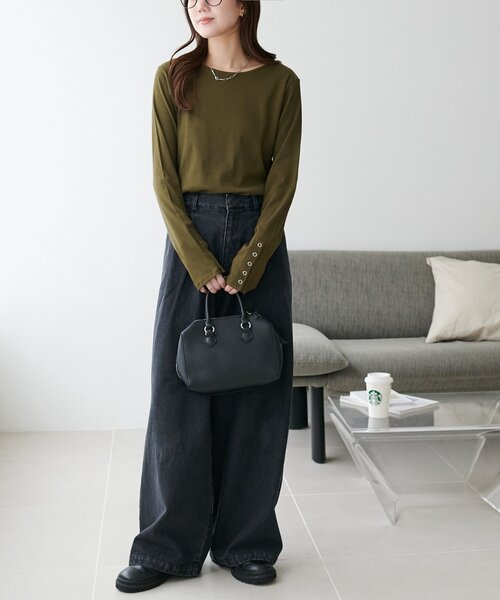 DISCOAT（ディスコート）の「リブ袖口ボタンロングスリーブ《WEB限定カラーあり》（Tシャツ/カットソー・レディース・グレー/ブラック/ライトグレー/ブラウン/ネイビー/レッド/アイボリー/モカ/カーキ・FREE）」の18枚目の写真