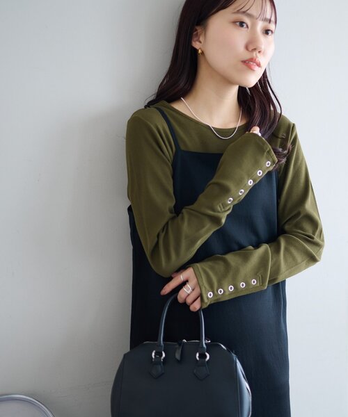 DISCOAT（ディスコート）の「リブ袖口ボタンロングスリーブ《WEB限定カラーあり》（Tシャツ/カットソー・レディース・グレー/ブラック/ライトグレー/ブラウン/ネイビー/レッド/アイボリー/モカ/カーキ・FREE）」の14枚目の写真