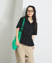 Ray BEAMS（レイビームス）の「プリーツ キリカエ ハーフスリーブ シャツ    26SS 洗える イージーケア  ペプラム ストライプ 夏 通勤 通学 デザイントップス（シャツ/ブラウス）」