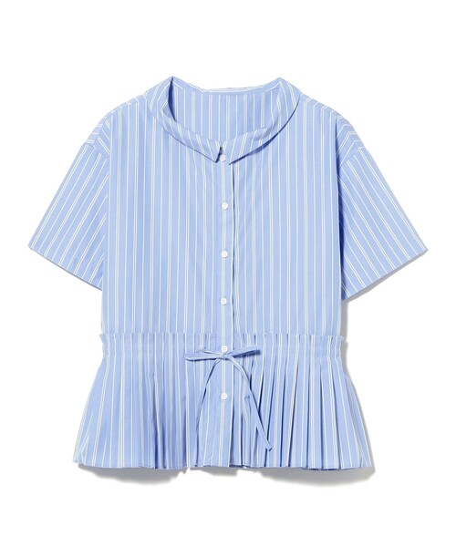 Ray BEAMS（レイビームス）の「【8/6 再値下げ】プリーツ キリカエ ハーフスリーブ シャツ   /26SS 洗える イージーケア  ペプラム ストライプ 夏 通勤 通学 デザイントップス（シャツ/ブラウス・レディース・ホワイト/サックスブルー/ブラック・ONE SIZE）」の14枚目の写真
