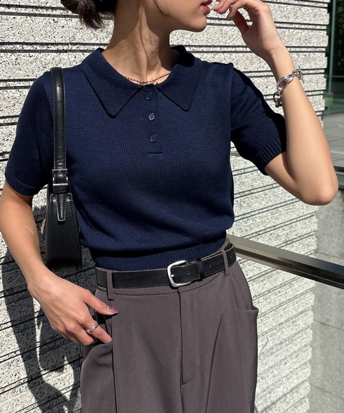 NOGLE(ノグル)の「【NOGLE/ノグル】コンパクトサマーニットポロ(ポロシャツ・レディース・ブルー/グレー/ネイビー/ミント/ブラック/アイボリー/ダークブラウン・FREE)」の6枚目の写真
