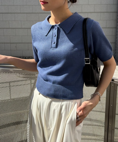 NOGLE(ノグル)の「【NOGLE/ノグル】コンパクトサマーニットポロ(ポロシャツ・レディース・ブルー/グレー/ネイビー/ミント/ブラック/アイボリー/ダークブラウン・FREE)」の7枚目の写真