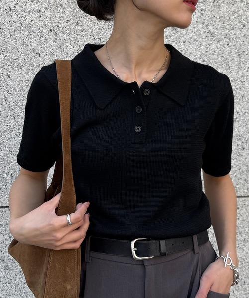 NOGLE(ノグル)の「【NOGLE/ノグル】コンパクトサマーニットポロ(ポロシャツ・レディース・ブルー/グレー/ネイビー/ミント/ブラック/アイボリー/ダークブラウン・FREE)」の8枚目の写真