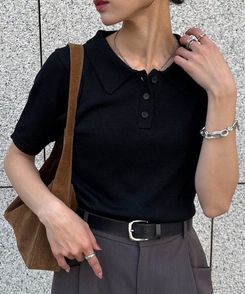 NOGLE(ノグル)の「【NOGLE/ノグル】コンパクトサマーニットポロ(ポロシャツ・レディース・ブルー/グレー/ネイビー/ミント/ブラック/アイボリー/ダークブラウン・FREE)」の15枚目の写真