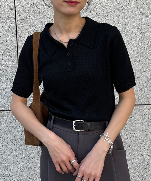 NOGLE(ノグル)の「【NOGLE/ノグル】コンパクトサマーニットポロ(ポロシャツ・レディース・ブルー/グレー/ネイビー/ミント/ブラック/アイボリー/ダークブラウン・FREE)」の9枚目の写真