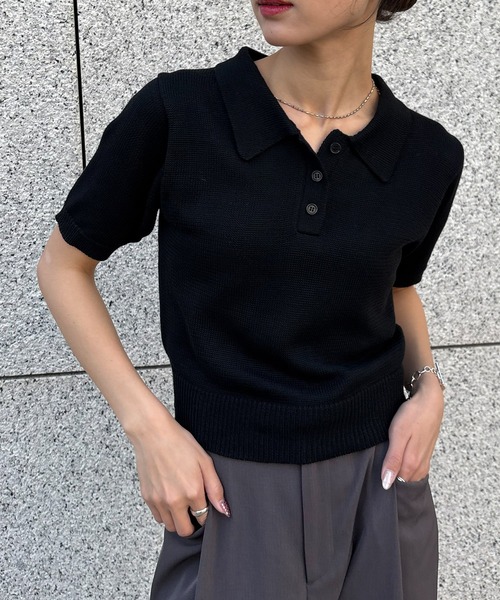 NOGLE(ノグル)の「【NOGLE/ノグル】コンパクトサマーニットポロ(ポロシャツ・レディース・ブルー/グレー/ネイビー/ミント/ブラック/アイボリー/ダークブラウン・FREE)」の14枚目の写真