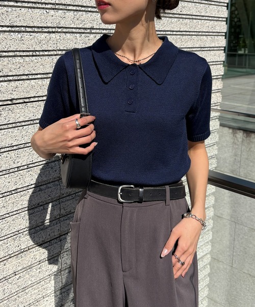 NOGLE(ノグル)の「【NOGLE/ノグル】コンパクトサマーニットポロ(ポロシャツ・レディース・ブルー/グレー/ネイビー/ミント/ブラック/アイボリー/ダークブラウン・FREE)」の20枚目の写真