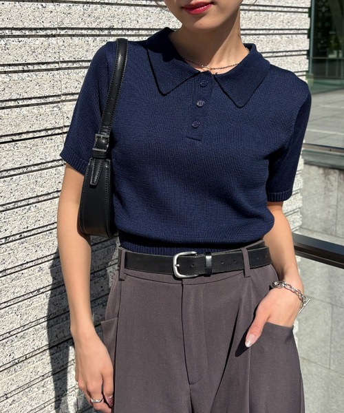 NOGLE(ノグル)の「【NOGLE/ノグル】コンパクトサマーニットポロ(ポロシャツ・レディース・ブルー/グレー/ネイビー/ミント/ブラック/アイボリー/ダークブラウン・FREE)」の21枚目の写真