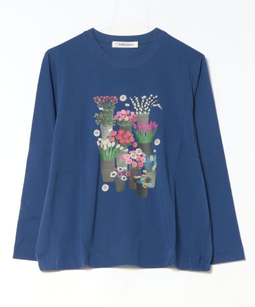 SUPER HAKKA(スーパーハッカ)の「SUPER HAKKA×マツモトヨーコ 「春がたくさん」プリント+刺繍カットソー(Tシャツ/カットソー・レディース・ブルー・FREE)」の1枚目の写真