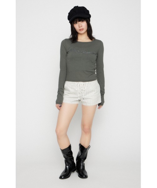 LAGUA GEM（ラグアジェム）の「STRIPE LACE UP ショートパンツ（その他パンツ・レディース・ブラック/ホワイト/ブラウン・X-SMALL/SMALL/MEDIUM）」の6枚目の写真