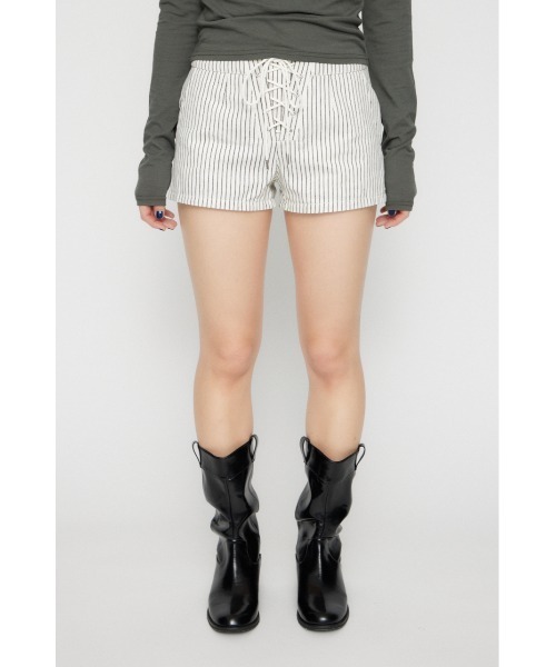 LAGUA GEM（ラグアジェム）の「STRIPE LACE UP ショートパンツ（その他パンツ・レディース・ブラック/ホワイト/ブラウン・X-SMALL/SMALL/MEDIUM）」の7枚目の写真