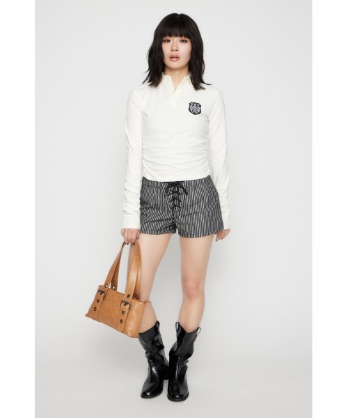 LAGUA GEM（ラグアジェム）の「STRIPE LACE UP ショートパンツ（その他パンツ・レディース・ブラック/ホワイト/ブラウン・X-SMALL/SMALL/MEDIUM）」の11枚目の写真