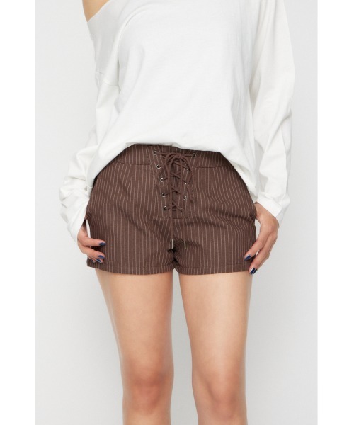 LAGUA GEM（ラグアジェム）の「STRIPE LACE UP ショートパンツ（その他パンツ・レディース・ブラック/ホワイト/ブラウン・X-SMALL/SMALL/MEDIUM）」の14枚目の写真
