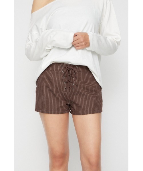 LAGUA GEM（ラグアジェム）の「STRIPE LACE UP ショートパンツ（その他パンツ・レディース・ブラック/ホワイト/ブラウン・X-SMALL/SMALL/MEDIUM）」の15枚目の写真
