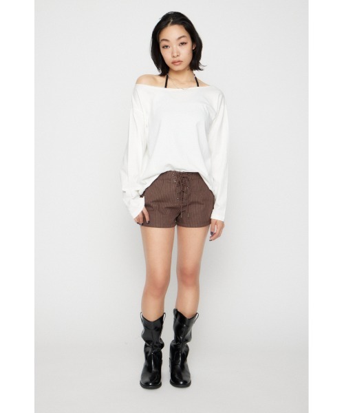 LAGUA GEM（ラグアジェム）の「STRIPE LACE UP ショートパンツ（その他パンツ・レディース・ブラック/ホワイト/ブラウン・X-SMALL/SMALL/MEDIUM）」の16枚目の写真