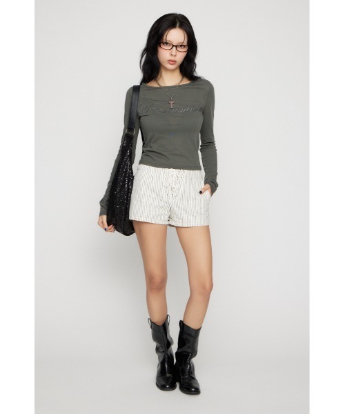 LAGUA GEM（ラグアジェム）の「STRIPE LACE UP ショートパンツ（その他パンツ・レディース・ブラック/ホワイト/ブラウン・X-SMALL/SMALL/MEDIUM）」の11枚目の写真