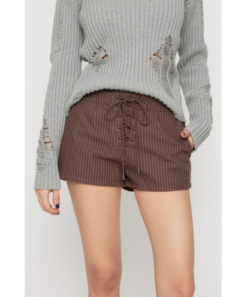 LAGUA GEM（ラグアジェム）の「STRIPE LACE UP ショートパンツ（その他パンツ・レディース・ブラック/ホワイト/ブラウン・X-SMALL/SMALL/MEDIUM）」の14枚目の写真