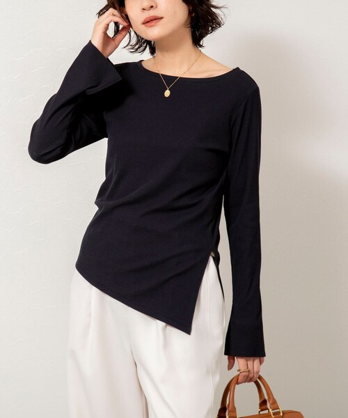 NOLLEY’S Sophi（ノーリーズソフィ）の「ウォッシャブルベアテレコスリットロンＴ（Tシャツ/カットソー・レディース・サックスブルー/ネイビー/ホワイト・38）」の2枚目の写真