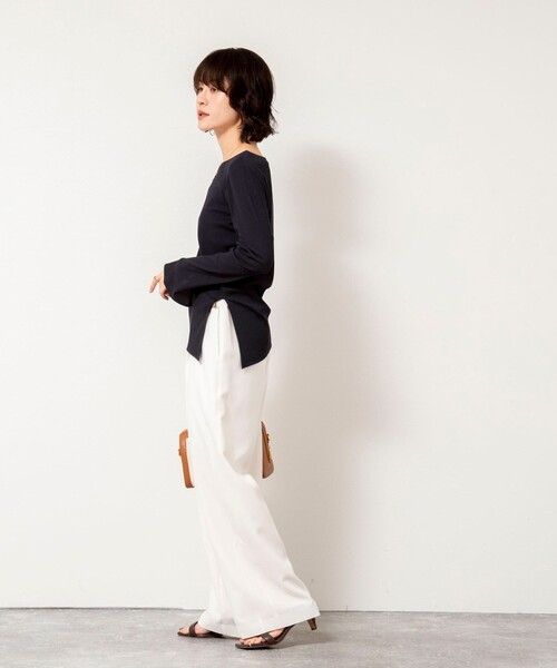 NOLLEY’S Sophi（ノーリーズソフィ）の「ウォッシャブルベアテレコスリットロンＴ（Tシャツ/カットソー・レディース・サックスブルー/ネイビー/ホワイト・38）」の6枚目の写真